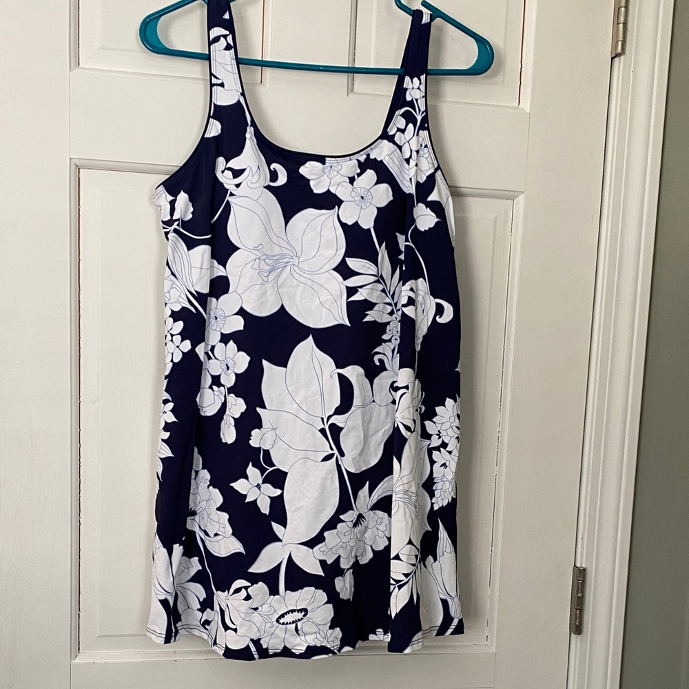 NWT Floral Navy and White Swim Dress